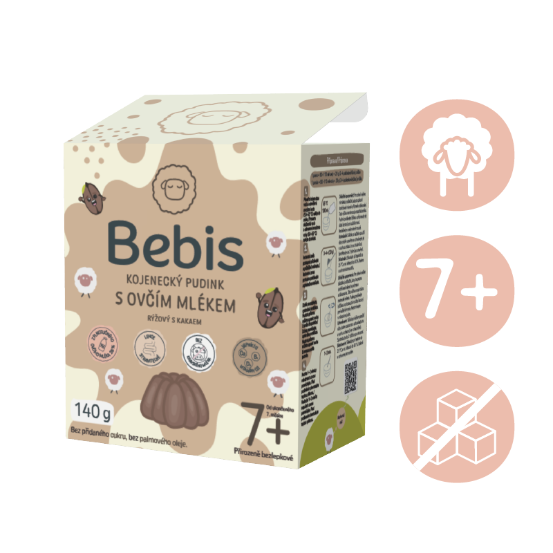 Bebis Kojenecký pudink s ovčím mlékem – rýžový s kakaem, 140 g