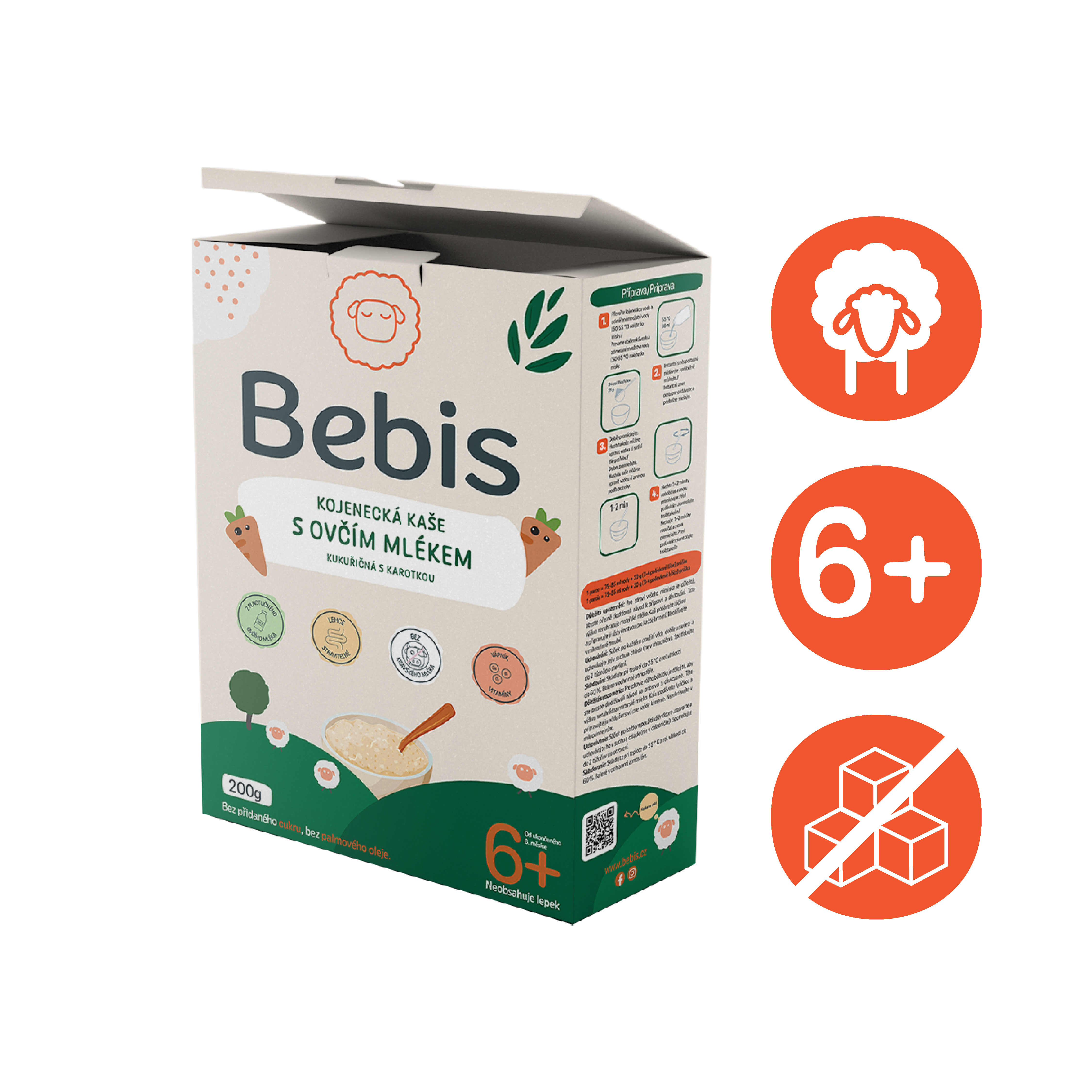 Bebis Kojenecká kaše s ovčím mlékem - Kukuřičná s karotkou, 200 g, sleva 10%