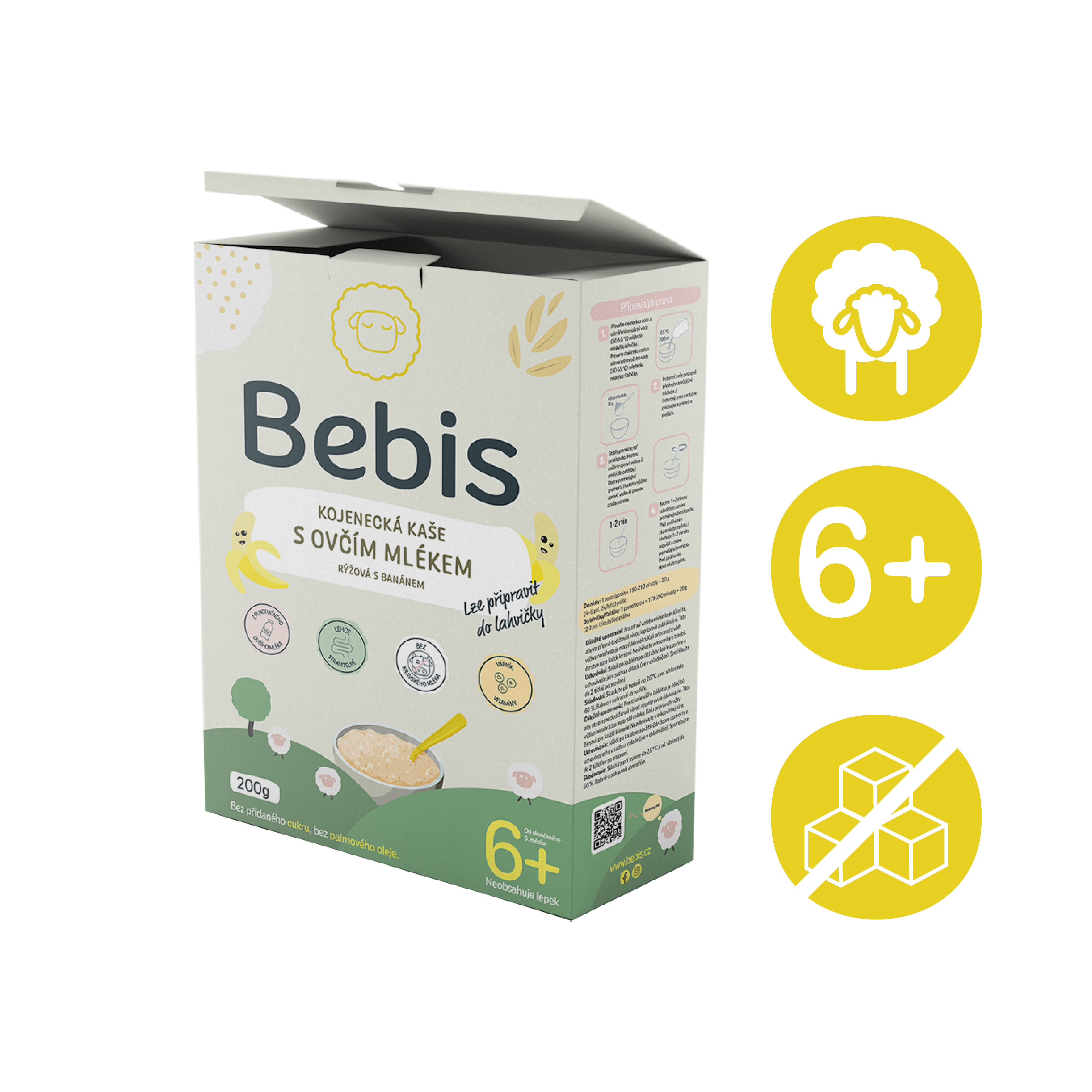 Bebis Kojenecká kaše s ovčím mlékem – Rýžová s banánem, 200 g, 