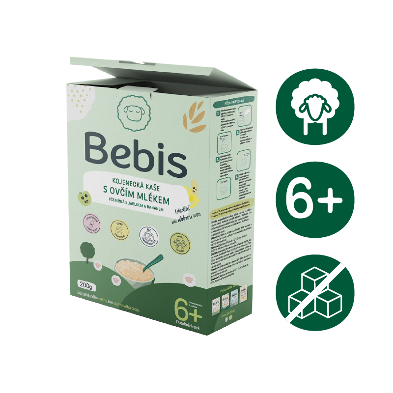 Bebis Kojenecká kaše s ovčím mlékem – Pšeničná s jablkem a banánem, 200 g