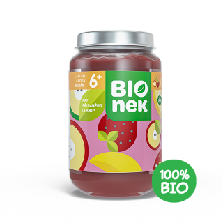 BIOnek Ovocný příkrm Jablko, Jahoda a Banán