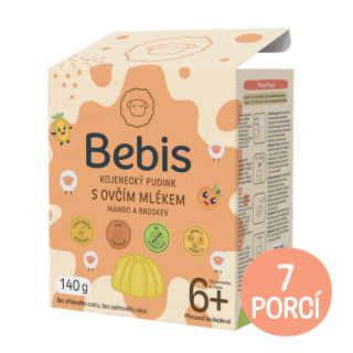 Bebis Kojenecký pudink s ovčím mlékem – mango a broskev, 140 g, AKCE MĚSÍCE BŘEZNA A DUBNA - 1 + 1